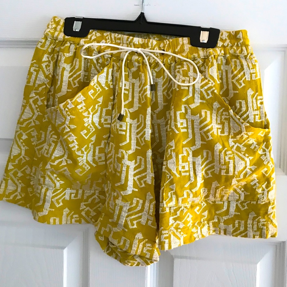 Yellow Embroidered Shorts